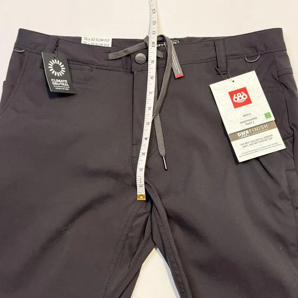 686 Pants Mens 32x32 Black Everywhere Eco Slim Fit Water Resistant Stretch Chino